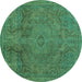 Round Abstract Turquoise Modern Rug, abs2834turq