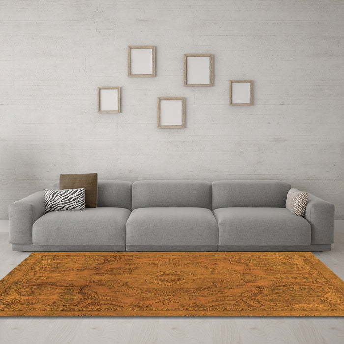 Machine Washable Abstract Orange Modern Area Rugs in a Living Room, wshabs2834org