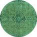 Round Machine Washable Abstract Turquoise Modern Area Rugs, wshabs2835turq