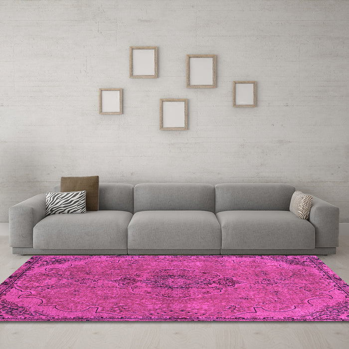 Machine Washable Abstract Pink Modern Rug in a Living Room, wshabs2835pnk
