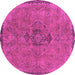 Round Machine Washable Abstract Pink Modern Rug, wshabs2835pnk