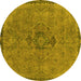 Round Machine Washable Abstract Yellow Modern Rug, wshabs2835yw