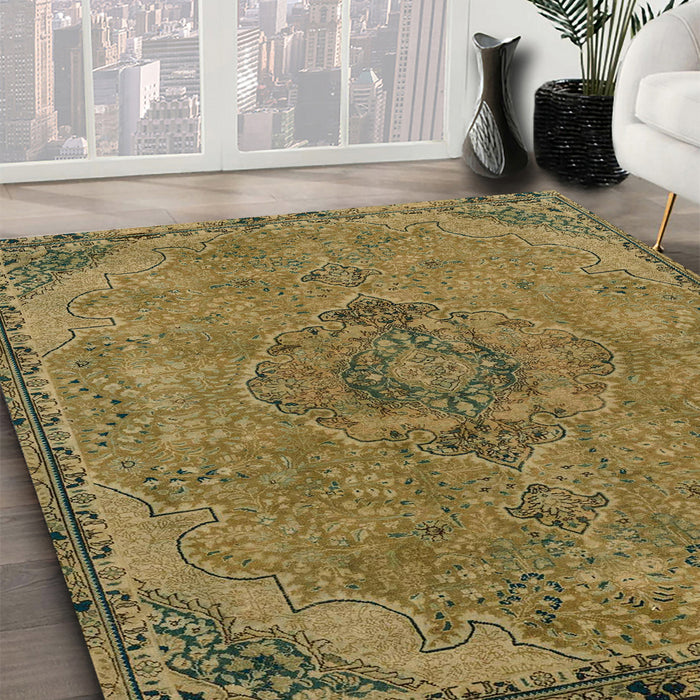 Abstract Caramel Brown Modern Rug in Family Room, abs2835