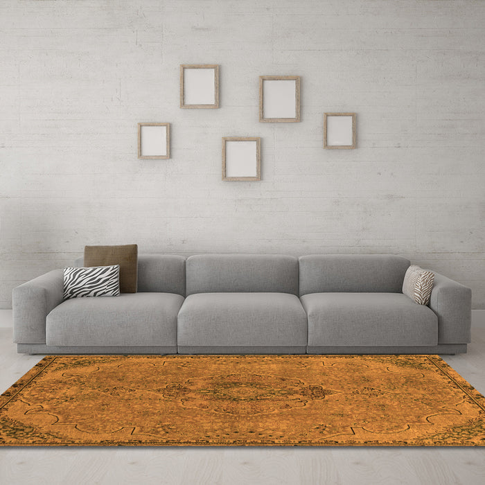 Machine Washable Abstract Orange Modern Area Rugs in a Living Room, wshabs2835org
