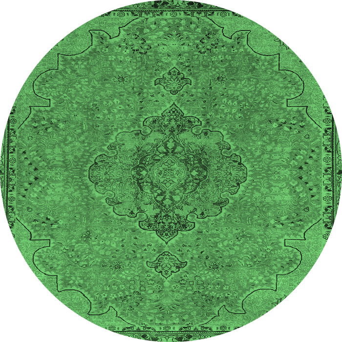Round Machine Washable Abstract Emerald Green Modern Area Rugs, wshabs2835emgrn