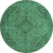 Round Machine Washable Abstract Turquoise Modern Area Rugs, wshabs2836turq