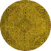 Round Abstract Yellow Modern Rug, abs2836yw