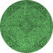 Round Machine Washable Abstract Emerald Green Modern Area Rugs, wshabs2836emgrn