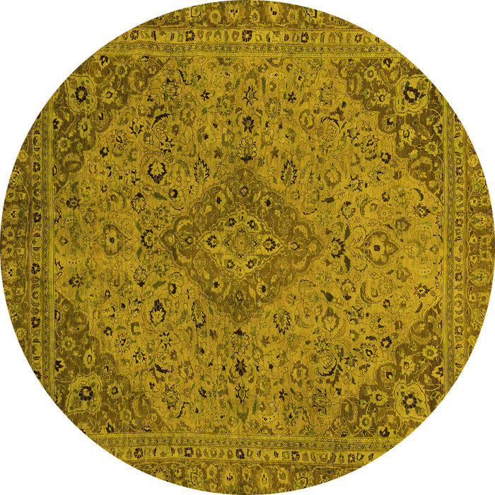 Round Machine Washable Abstract Yellow Modern Rug, wshabs2836yw