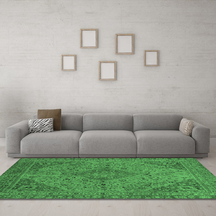 Machine Washable Abstract Emerald Green Modern Area Rugs in a Living Room,, wshabs2836emgrn