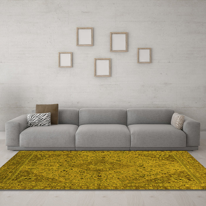 Machine Washable Abstract Yellow Modern Rug in a Living Room, wshabs2836yw