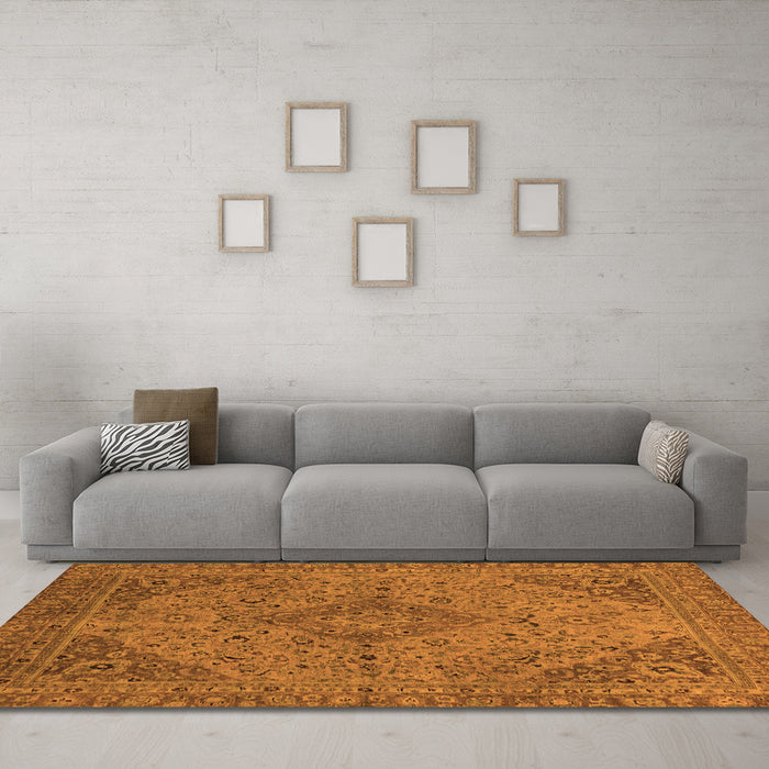 Machine Washable Abstract Orange Modern Area Rugs in a Living Room, wshabs2836org