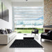 Square Abstract Gunmetal Green Modern Rug in a Living Room, abs2837