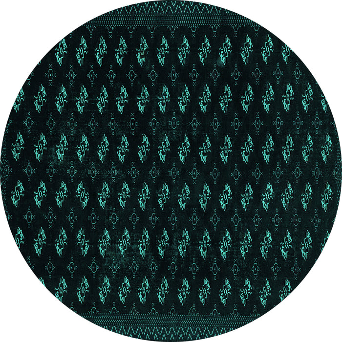 Round Machine Washable Abstract Turquoise Modern Area Rugs, wshabs2837turq