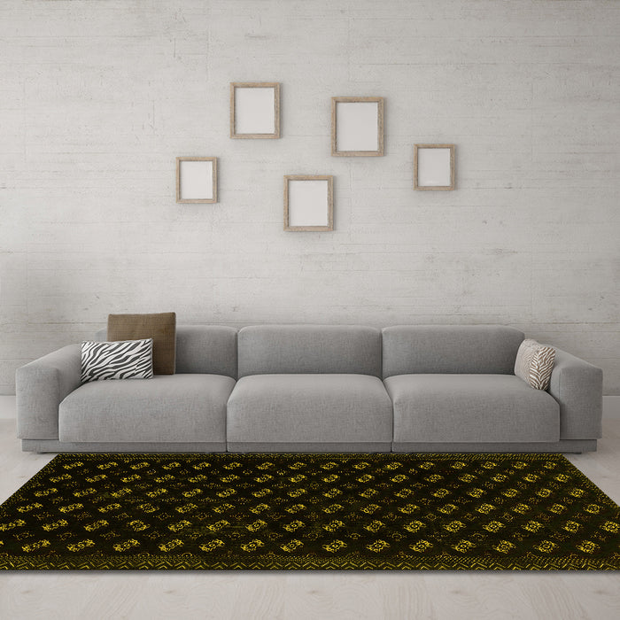 Machine Washable Abstract Yellow Modern Rug in a Living Room, wshabs2837yw