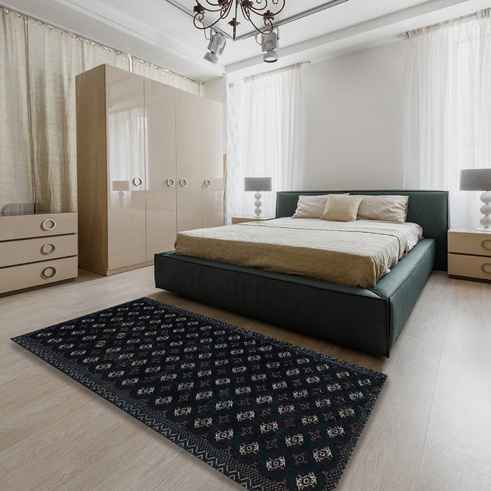 Abstract Gunmetal Green Modern Rug in a Bedroom, abs2837