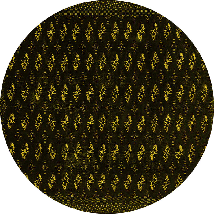 Round Machine Washable Abstract Yellow Modern Rug, wshabs2837yw