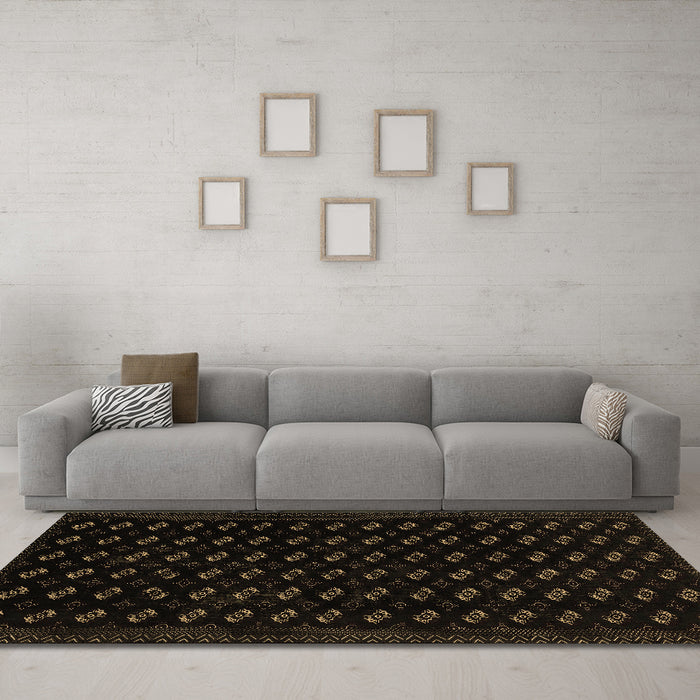 Machine Washable Abstract Brown Modern Rug in a Living Room,, wshabs2837brn