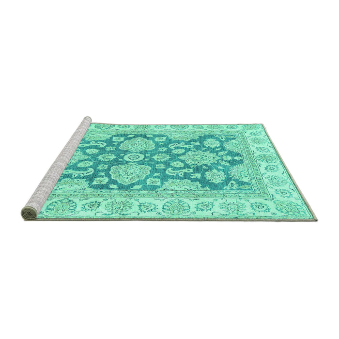 Sideview of Machine Washable Oriental Turquoise Traditional Area Rugs, wshabs2838turq