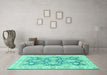 Machine Washable Oriental Turquoise Traditional Area Rugs in a Living Room,, wshabs2838turq
