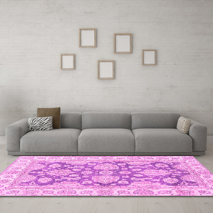 Machine Washable Oriental Pink Traditional Rug in a Living Room, wshabs2838pnk