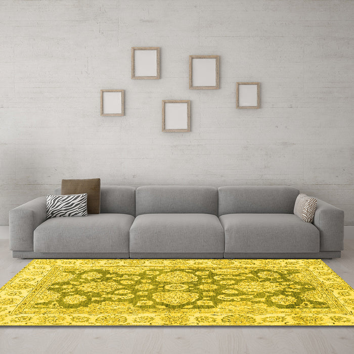 Machine Washable Oriental Yellow Traditional Rug in a Living Room, wshabs2838yw