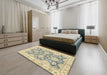 Abstract Brown Gold Oriental Rug in a Bedroom, abs2838