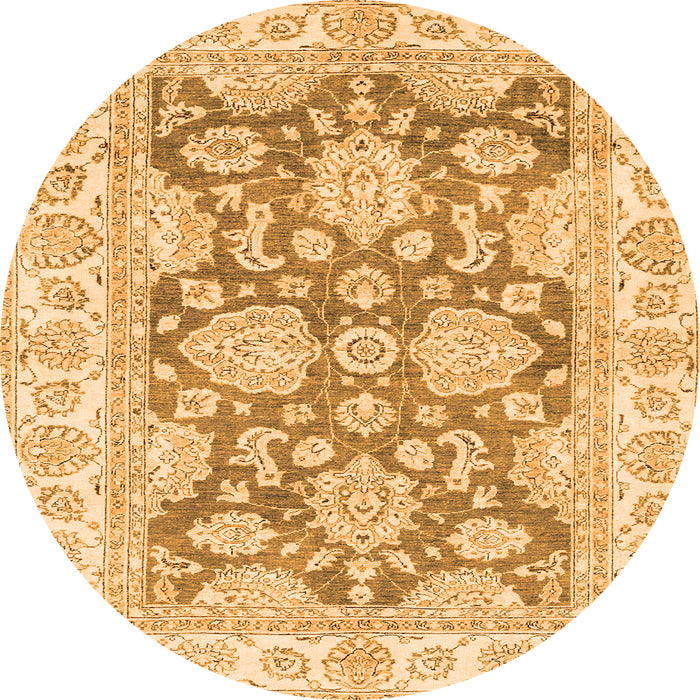 Round Machine Washable Oriental Orange Traditional Area Rugs, wshabs2838org