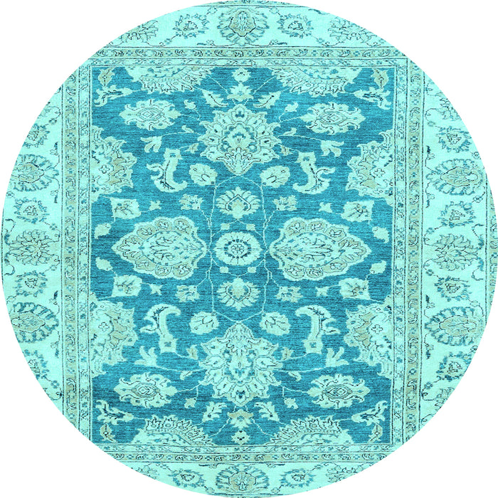Round Machine Washable Oriental Light Blue Traditional Rug, wshabs2838lblu