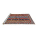 Sideview of Machine Washable Abstract Brown Red Rug, wshabs2839