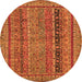 Round Machine Washable Abstract Orange Modern Area Rugs, wshabs2839org