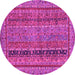 Round Machine Washable Abstract Pink Modern Rug, wshabs2839pnk