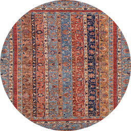 Round Machine Washable Abstract Brown Red Rug, wshabs2839