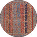 Round Machine Washable Abstract Brown Red Rug, wshabs2839