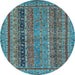 Round Machine Washable Abstract Light Blue Modern Rug, wshabs2839lblu