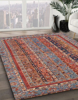 Abstract Brown Red Modern Rug in Family Room, abs2839