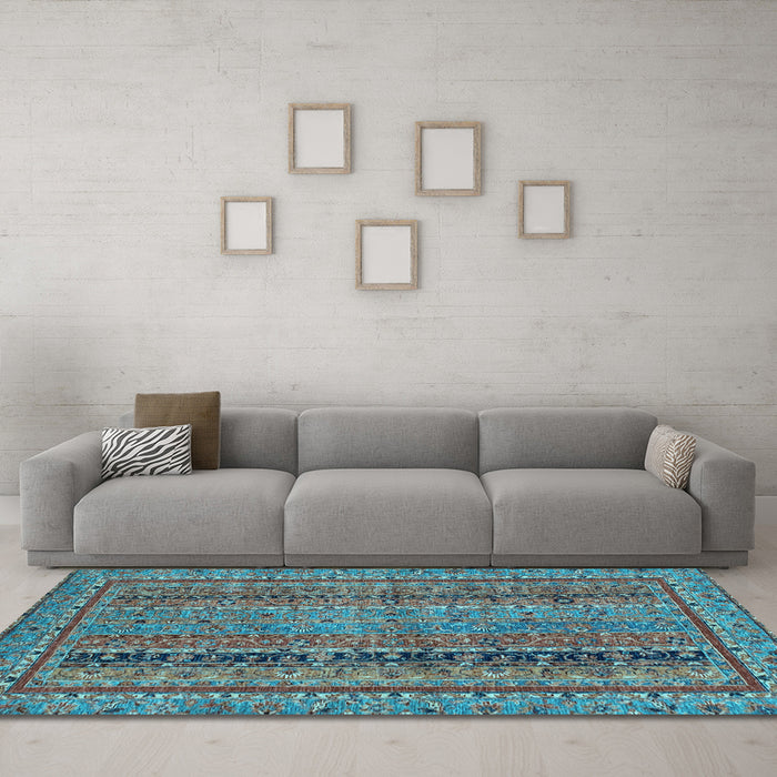 Machine Washable Abstract Light Blue Modern Rug in a Living Room, wshabs2839lblu