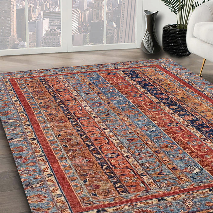 Machine Washable Abstract Brown Red Rug in a Family Room, wshabs2839