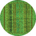 Round Machine Washable Abstract Green Modern Area Rugs, wshabs2839grn