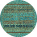 Round Abstract Turquoise Modern Rug, abs2839turq