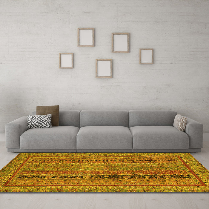 Machine Washable Abstract Yellow Modern Rug in a Living Room, wshabs2839yw