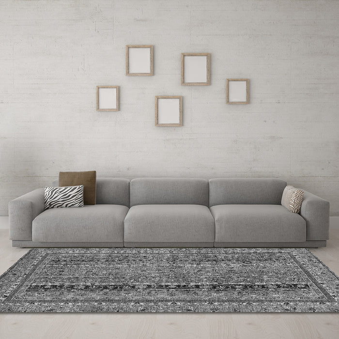 Machine Washable Abstract Gray Modern Rug in a Living Room,, wshabs2839gry
