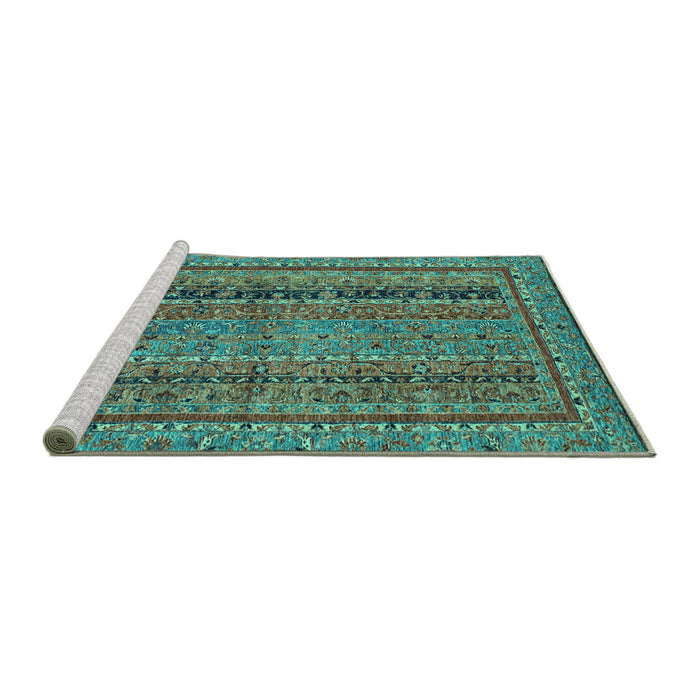 Sideview of Machine Washable Abstract Turquoise Modern Area Rugs, wshabs2839turq