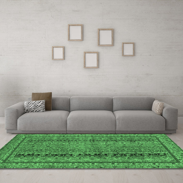 Machine Washable Abstract Emerald Green Modern Area Rugs in a Living Room,, wshabs2839emgrn