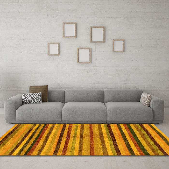 Machine Washable Oriental Yellow Modern Rug in a Living Room, wshabs283yw