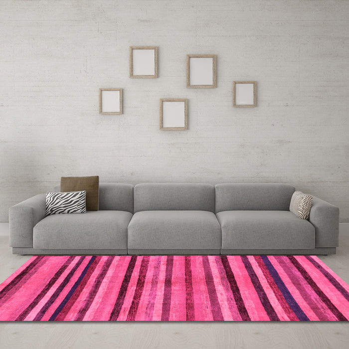 Machine Washable Oriental Pink Modern Rug in a Living Room, wshabs283pnk