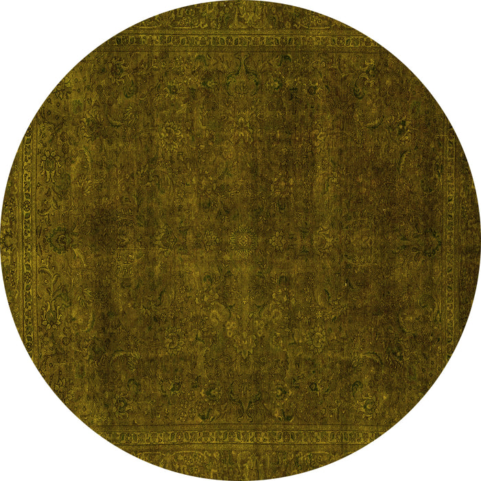 Round Abstract Yellow Modern Rug, abs2840yw