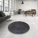 Round Abstract Gunmetal Green Modern Rug in a Office, abs2840