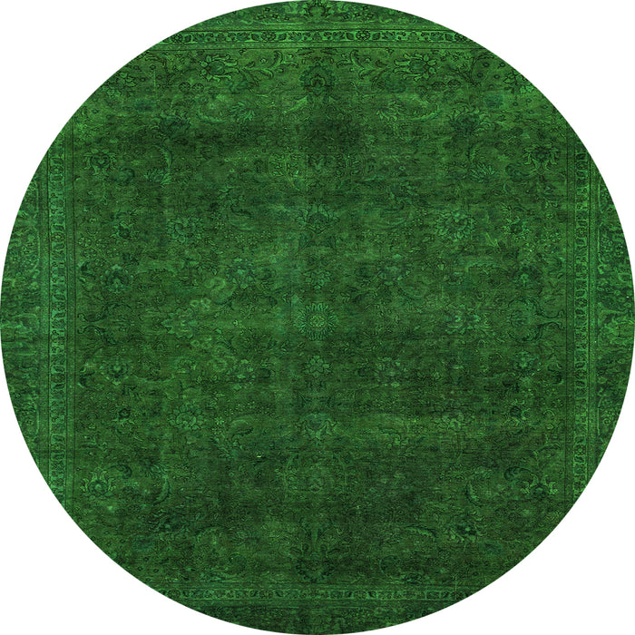 Round Machine Washable Abstract Green Modern Area Rugs, wshabs2840grn