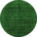 Round Machine Washable Abstract Green Modern Area Rugs, wshabs2840grn